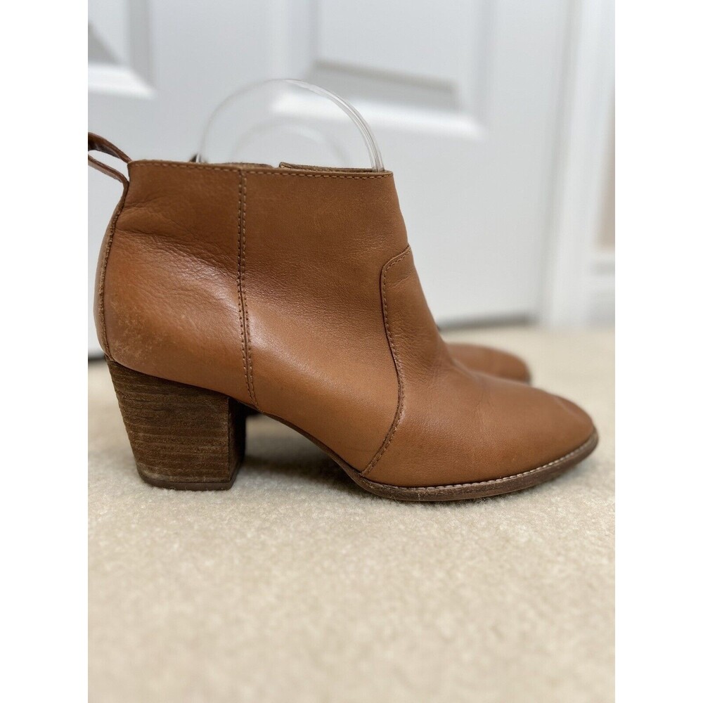 Madewell Womens Size 8 Brenner Leather Saddle Brown Block Heel Zip Ankle Boots